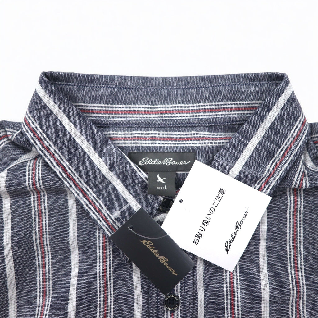 Eddie Bauer ダブルクロス ボタンダウンシャツ L ブルー コットン ストライプ 未使用品