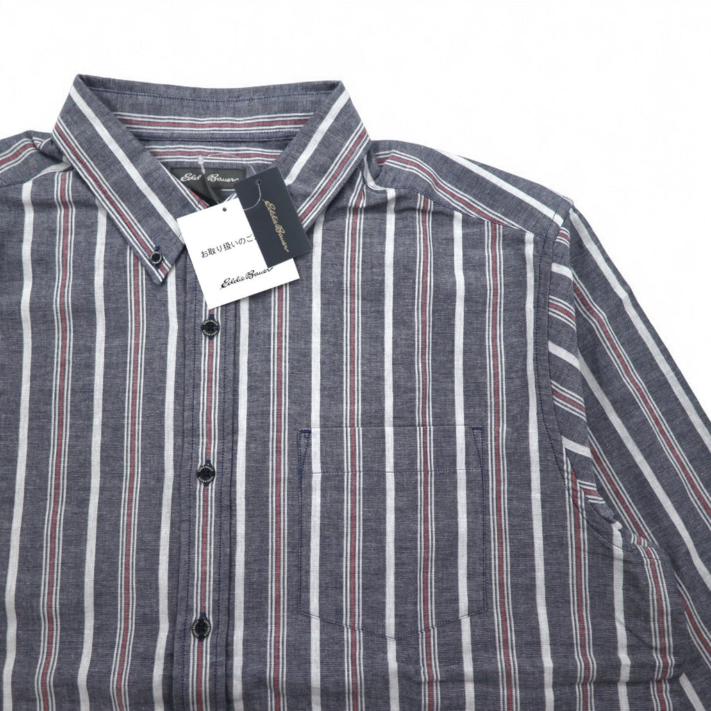 Eddie Bauer ダブルクロス ボタンダウンシャツ L ブルー コットン ストライプ 未使用品
