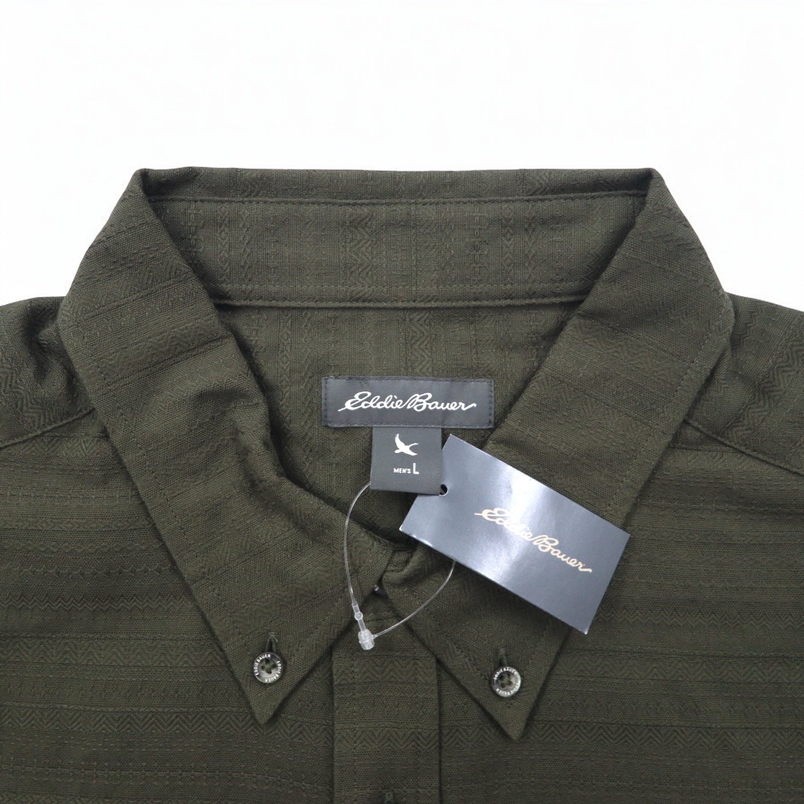 Eddie Bauer Camicia button-down in dobby L Cachi Fantasia Cotone Nuovo con etichette