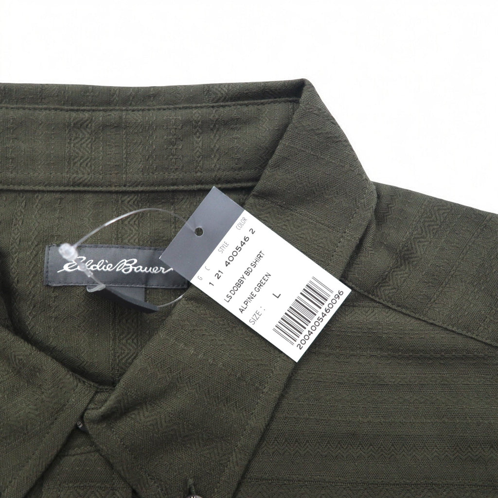 Eddie Bauer Camicia button-down in dobby L Cachi Fantasia Cotone Nuovo con etichette