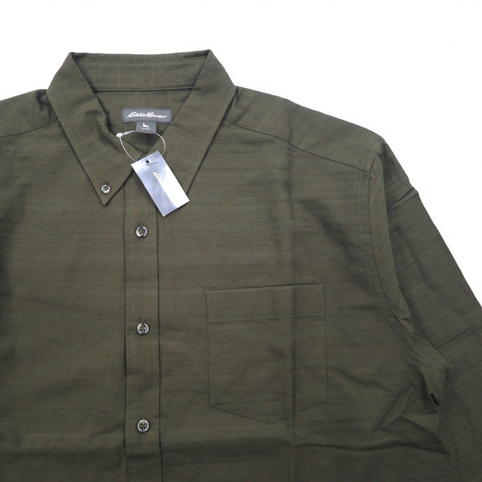 Eddie Bauer Camicia button-down in dobby L Cachi Fantasia Cotone Nuovo con etichette