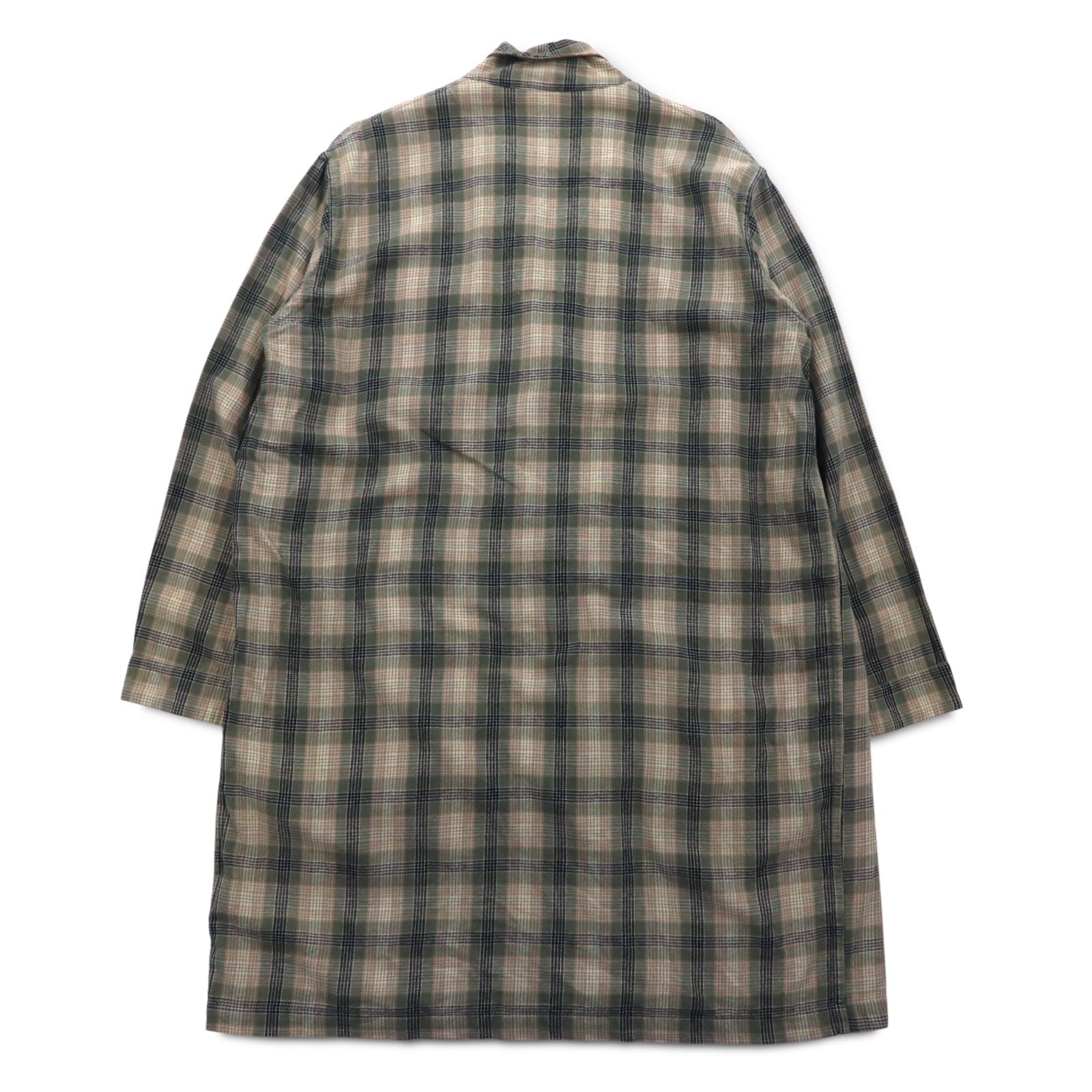 Sunday Works USA Made Gown Coat S Khaki Plaid Cotton UNION MADE