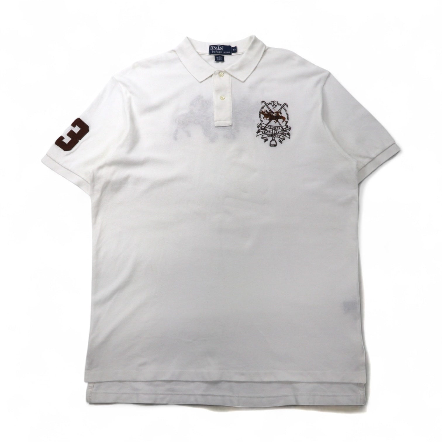 Polo by Ralph Lauren anni '90 Polo XL Bianco Cotone Piquet Polo Player Logo ricamato sulla schiena