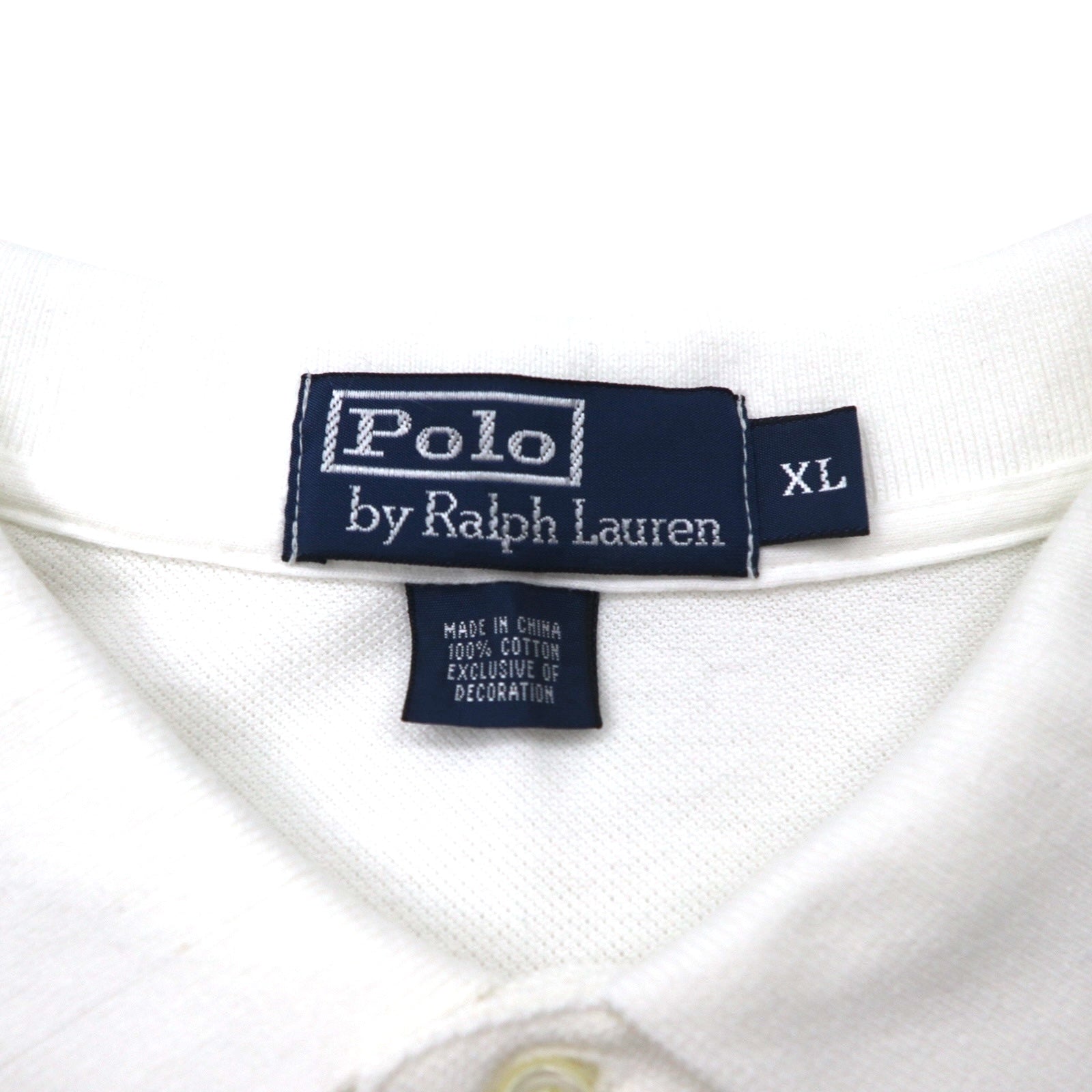 Polo by Ralph Lauren anni '90 Polo XL Bianco Cotone Piquet Polo Player Logo ricamato sulla schiena
