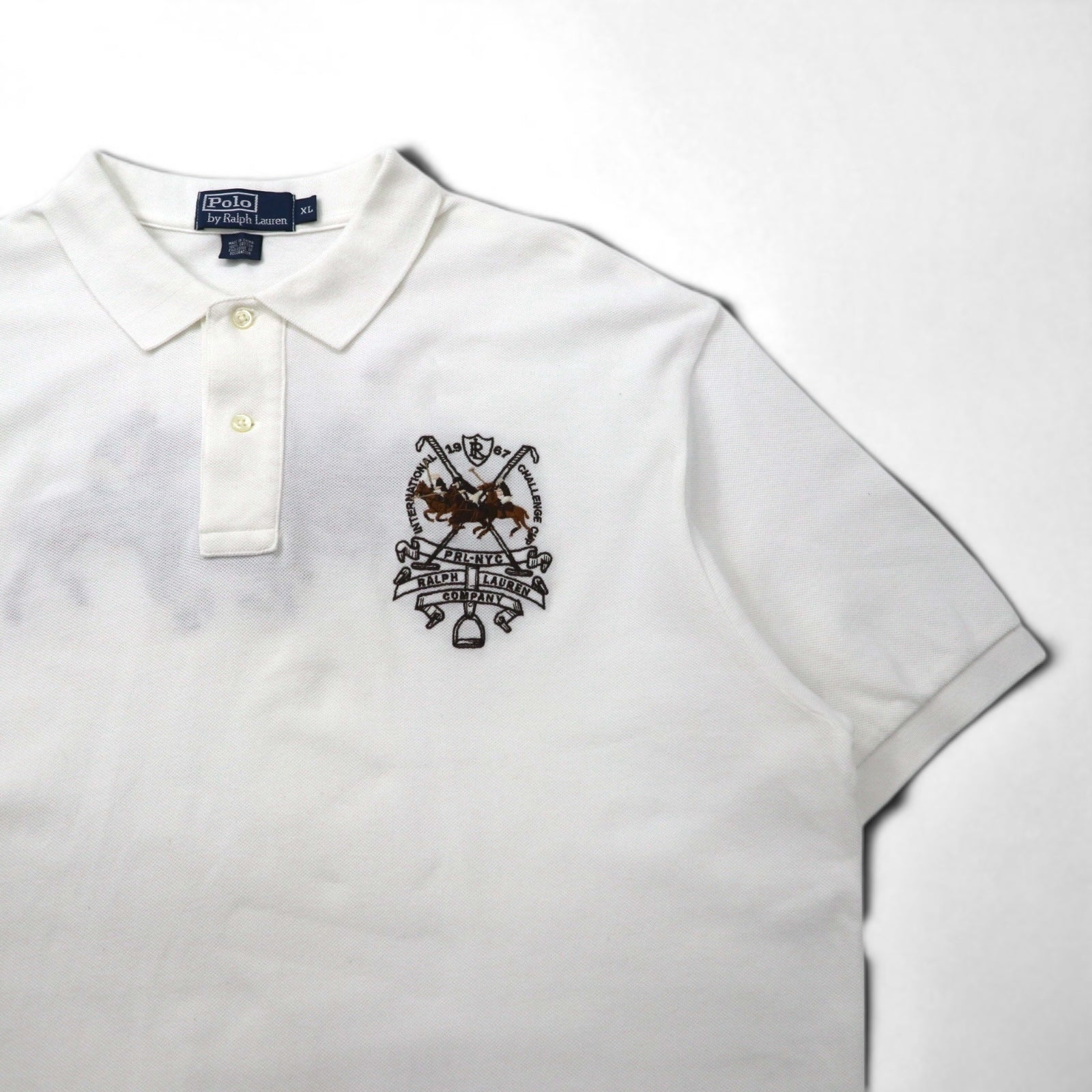 Polo by Ralph Lauren anni '90 Polo XL Bianco Cotone Piquet Polo Player Logo ricamato sulla schiena