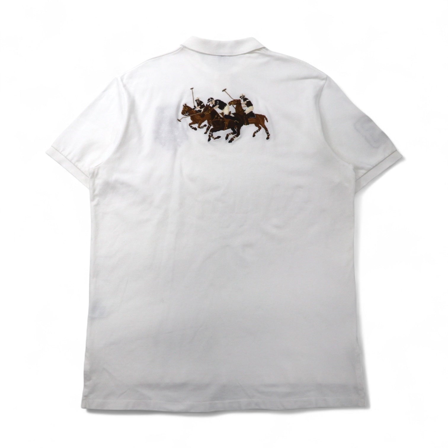 Polo by Ralph Lauren anni '90 Polo XL Bianco Cotone Piquet Polo Player Logo ricamato sulla schiena