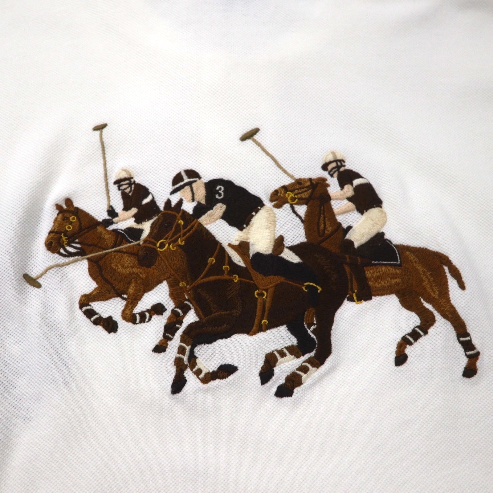 Polo by Ralph Lauren anni '90 Polo XL Bianco Cotone Piquet Polo Player Logo ricamato sulla schiena