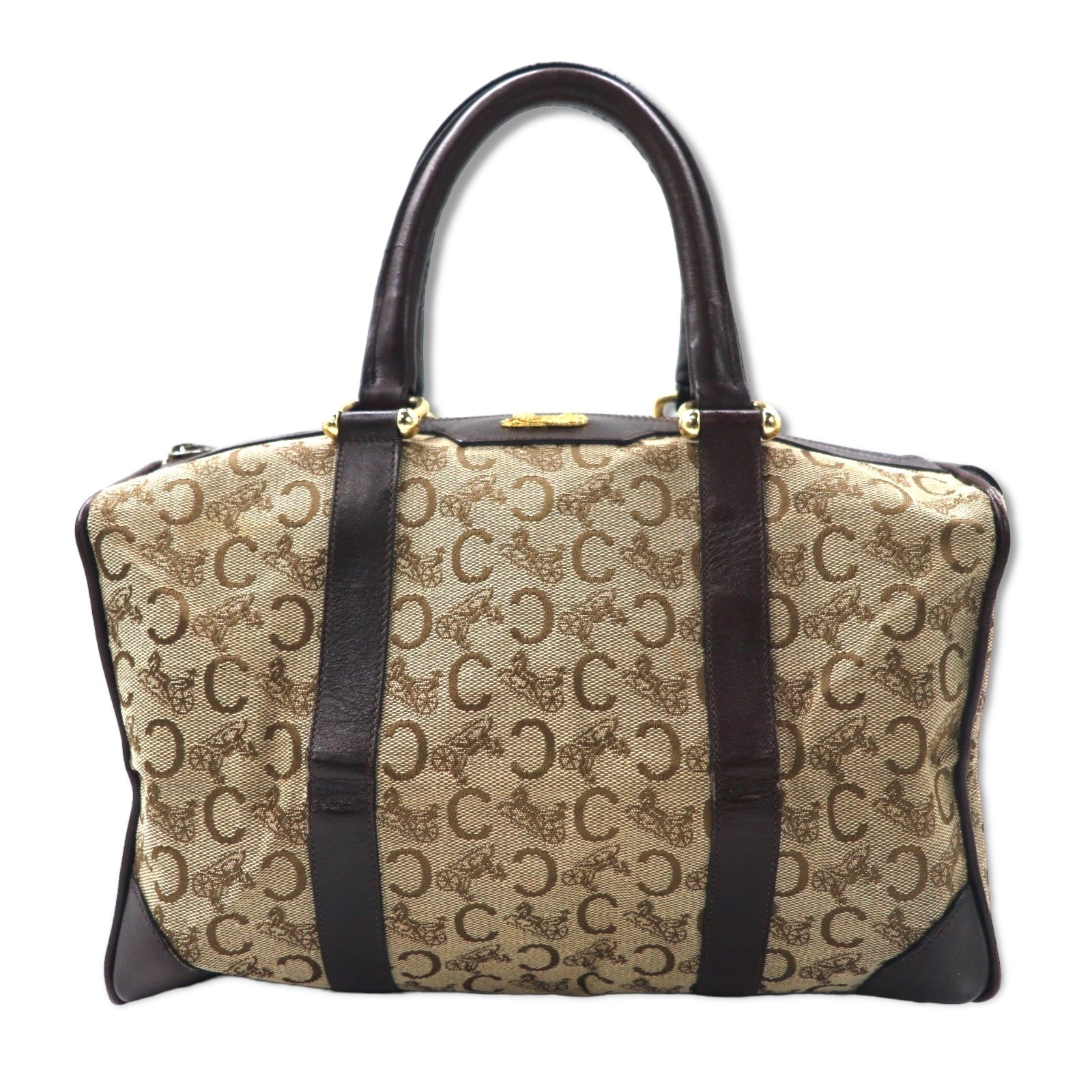 CELINE Made in Italy Old C Macadam Mini Boston Bag Brown Canvas Leather Sulky Carriage