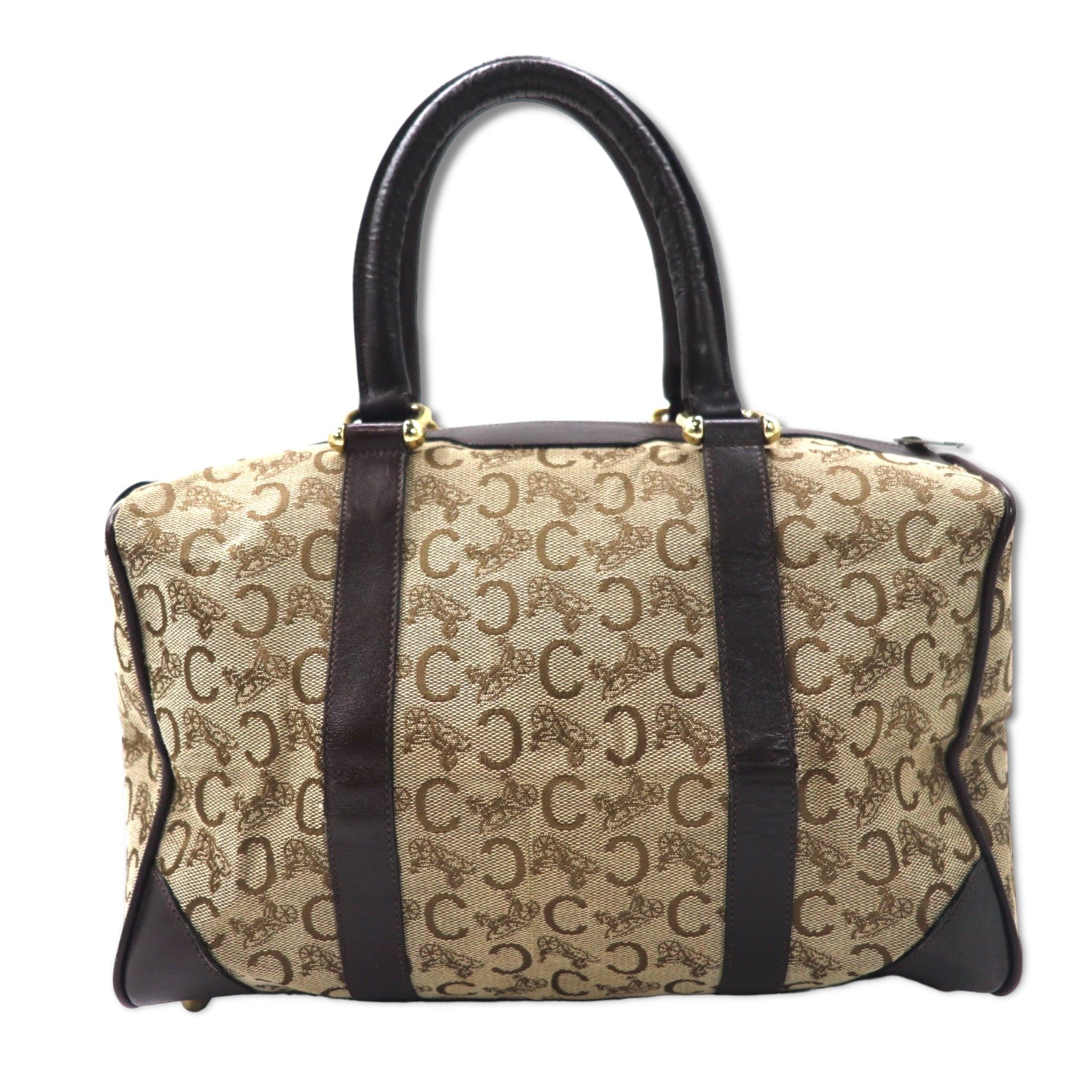 CELINE Made in Italy Old C Macadam Mini Boston Bag Brown Canvas Leather Sulky Carriage