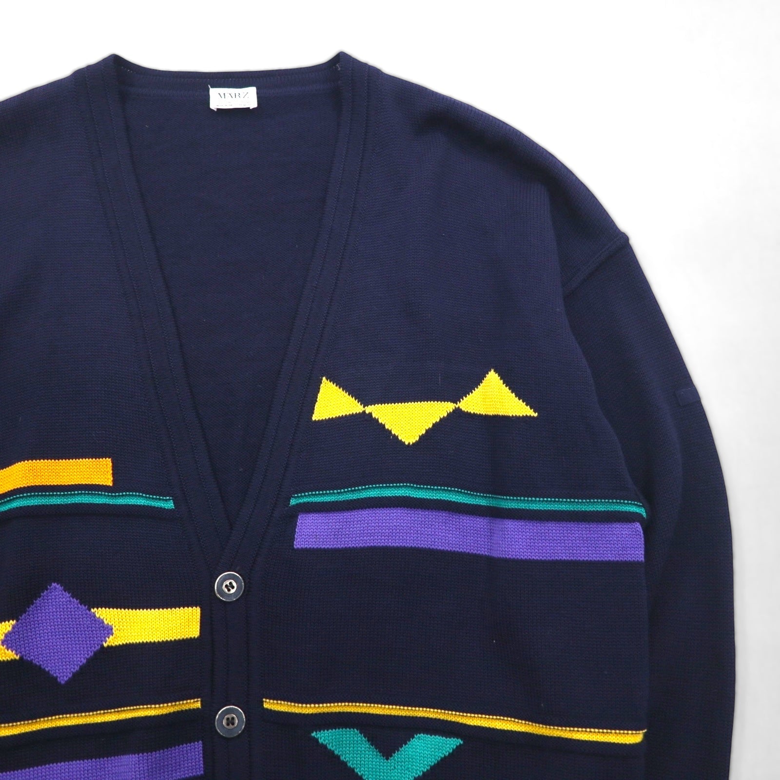 80s W.Germany Vintage Cardigan ニット カーディガン L ネイビー Vネック MARZ MUNCHEN 西ドイツ製 80年代