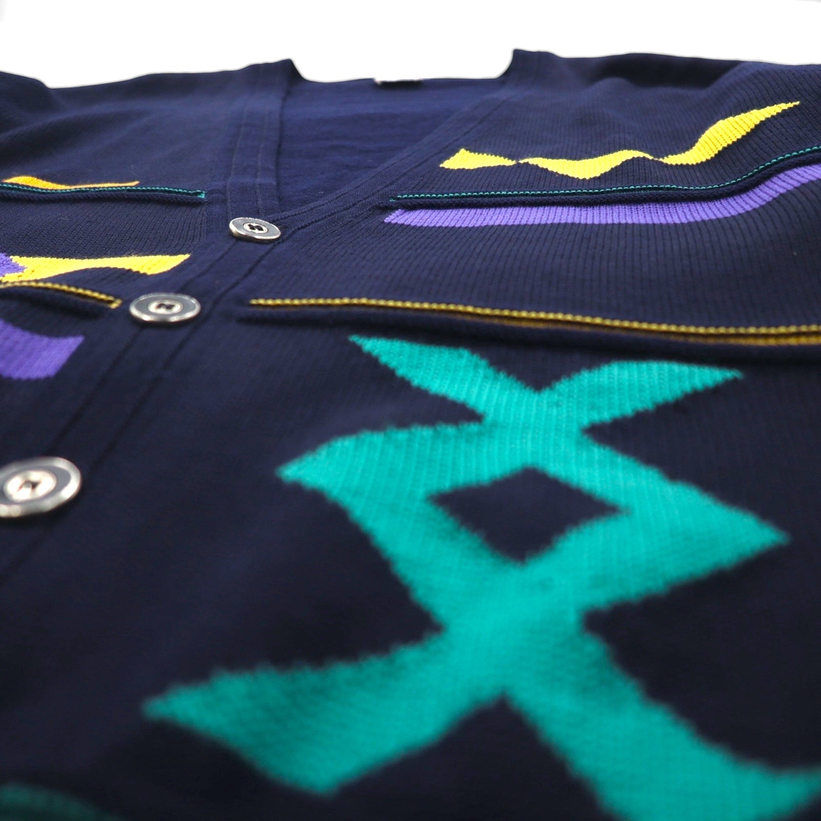 80s W.Germany Vintage Cardigan ニット カーディガン L ネイビー Vネック MARZ MUNCHEN 西ドイツ製 80年代