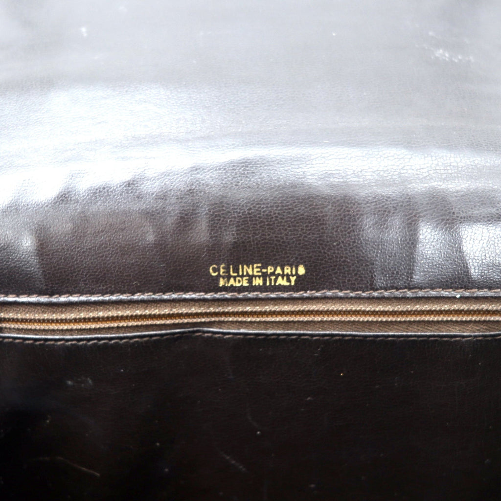 CELINE Borsa a tracolla in tela di pelle marrone con logo C Macadam vecchio modello, motivo a carrozza, Made in Italy