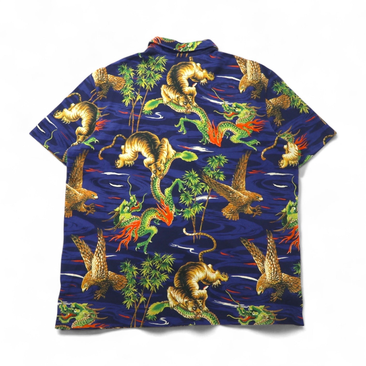 POLO RALPH LAUREN Polo giapponese 2XL blu scuro con taschino fantasia drago tigre falco