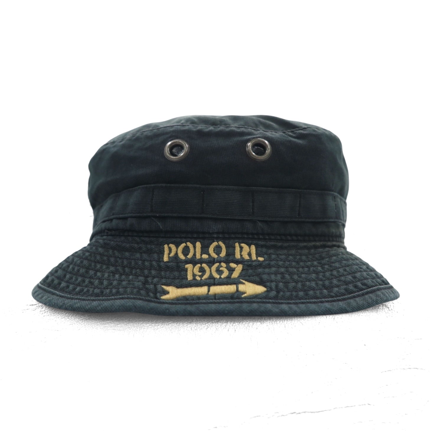 Polo by Ralph Lauren Cappello da pescatore/safari anni '90, taglia L/XL, nero, cotone sbiadito
