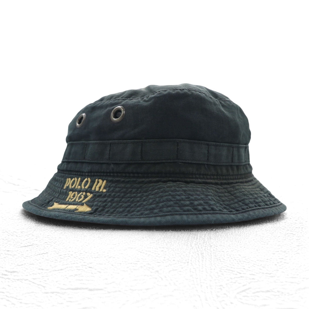 Polo by Ralph Lauren Cappello da pescatore/safari anni '90, taglia L/XL, nero, cotone sbiadito