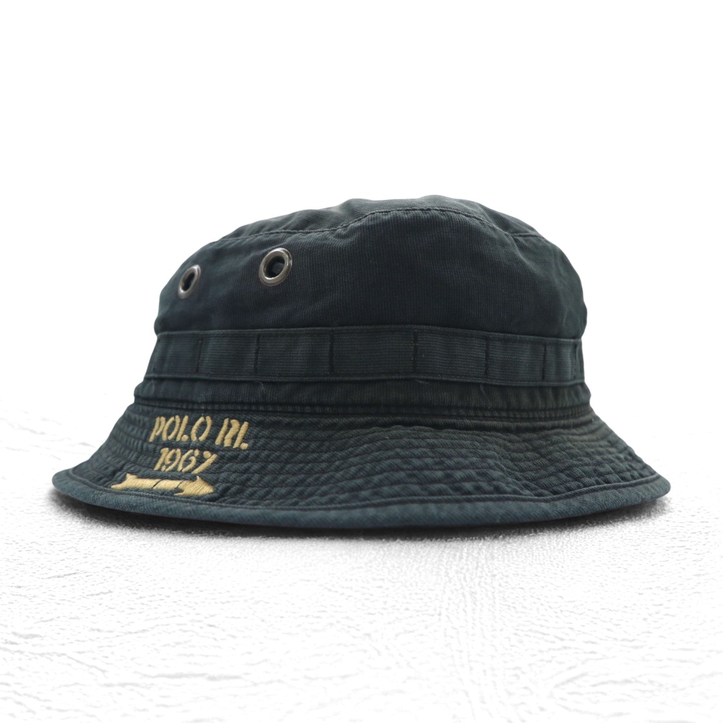 Polo by Ralph Lauren Cappello da pescatore/safari anni '90, taglia L/XL, nero, cotone sbiadito