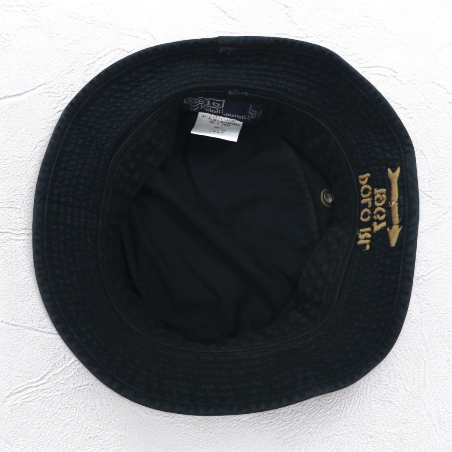 Polo by Ralph Lauren Cappello da pescatore/safari anni '90, taglia L/XL, nero, cotone sbiadito
