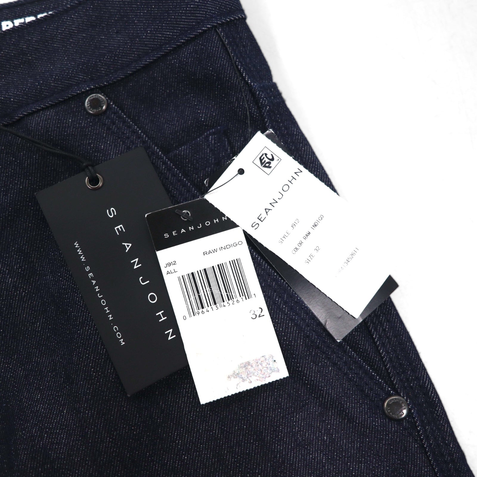 SEAN JOHN Jeans in denim rigido a gamba affusolata vestibilità rilassata L Dark Indigo HAMILTON TAPERED Nuovo con etichette