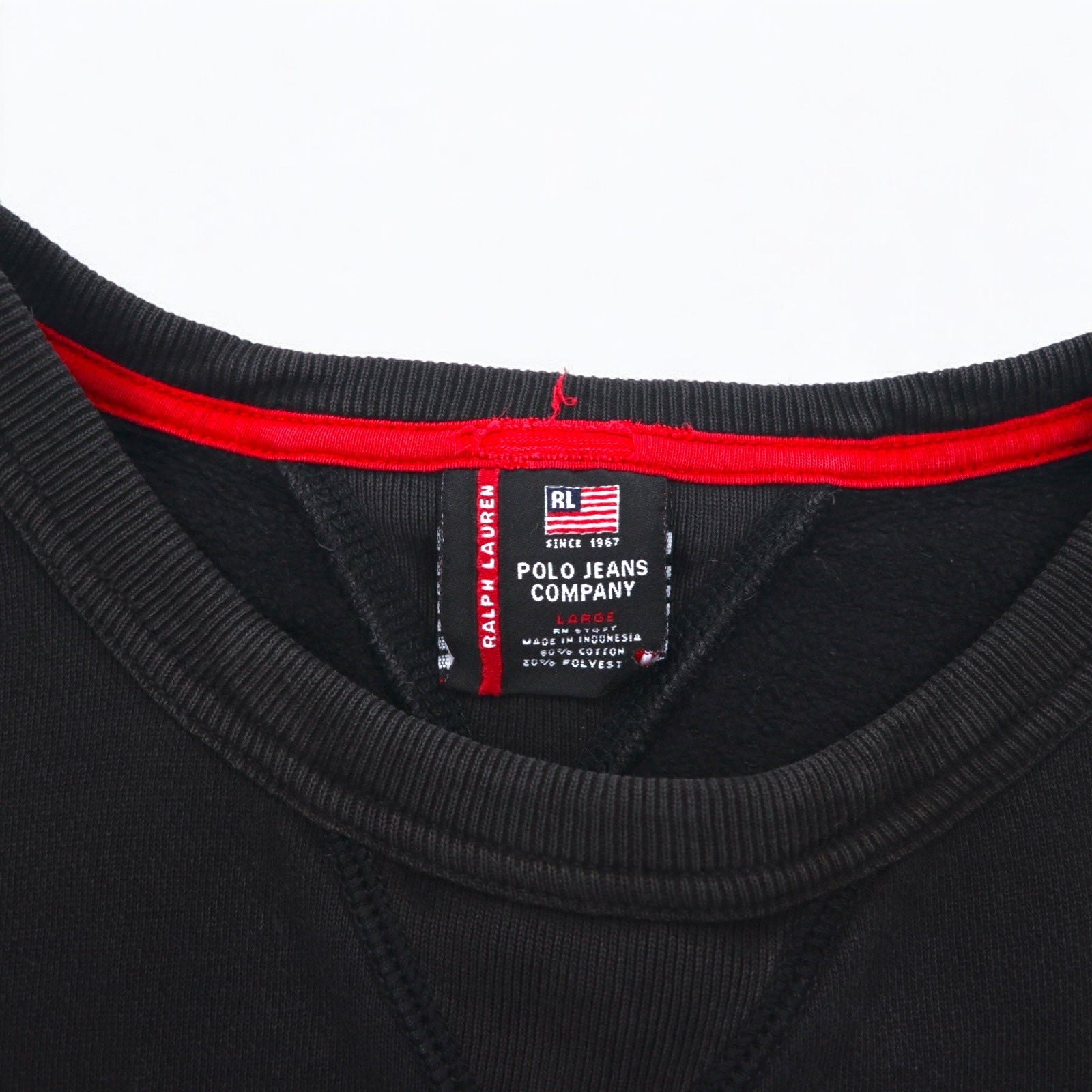 POLO JEANS COMPANY Anni '90 Felpa L Nera Cotone Bandiera Americana Logo Ricamato