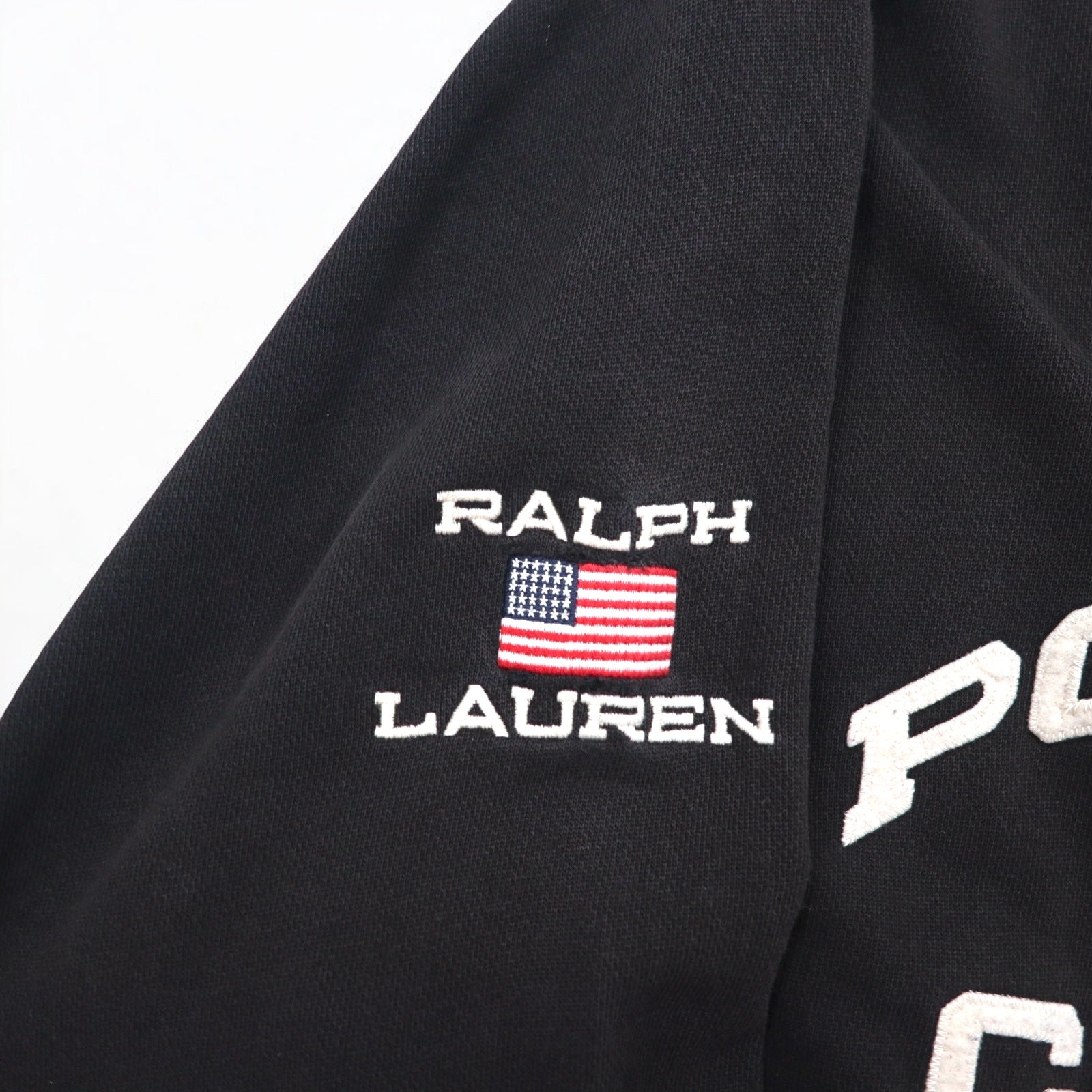 POLO JEANS COMPANY Anni '90 Felpa L Nera Cotone Bandiera Americana Logo Ricamato