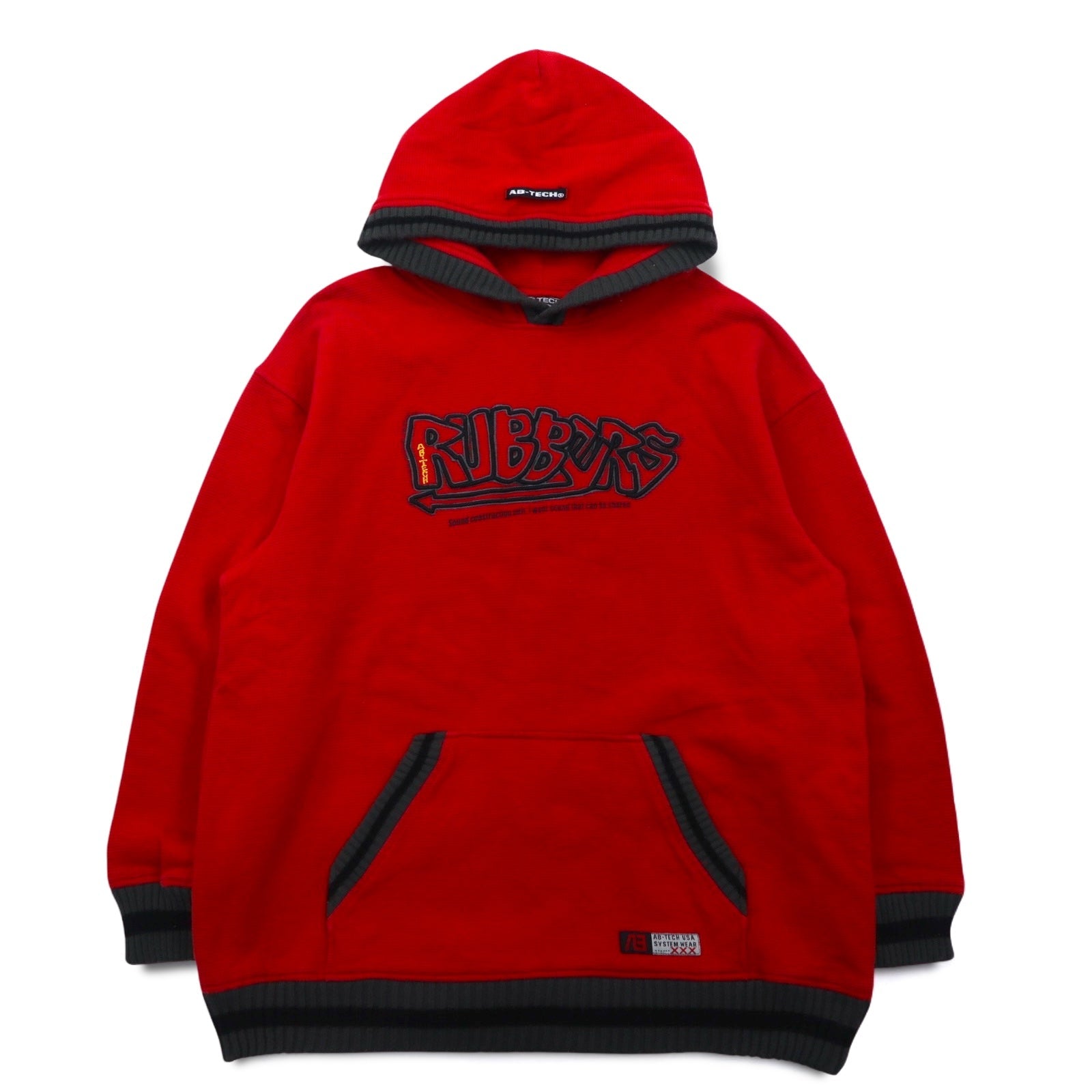 Anni '90 AB TECH SPORTS felpa con cappuccio waffle XL rossa ricamata graffiti streetwear oversize