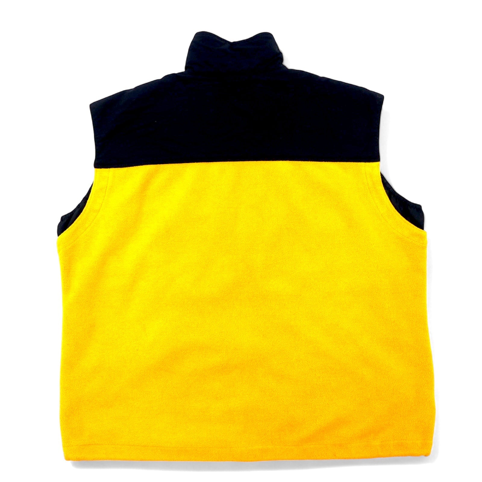 Columbia anni '90, gilet in pile con cerniera intera e inserti in nylon, taglia XL, giallo, poliestere, TITANIUM, logo ricamato, doppia cerniera