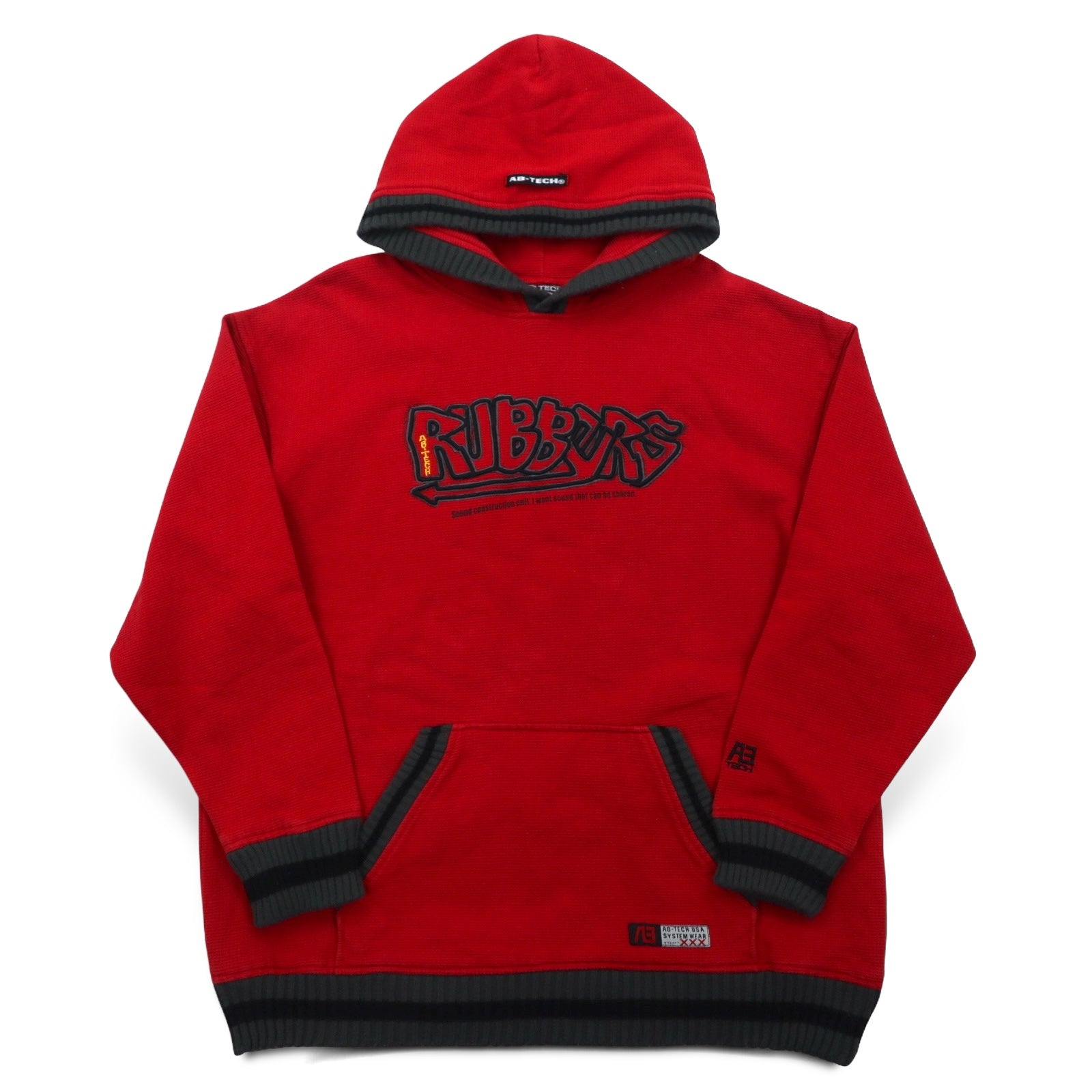 Anni '90 AB TECH SPORTS felpa con cappuccio waffle XL rossa ricamata graffiti streetwear oversize