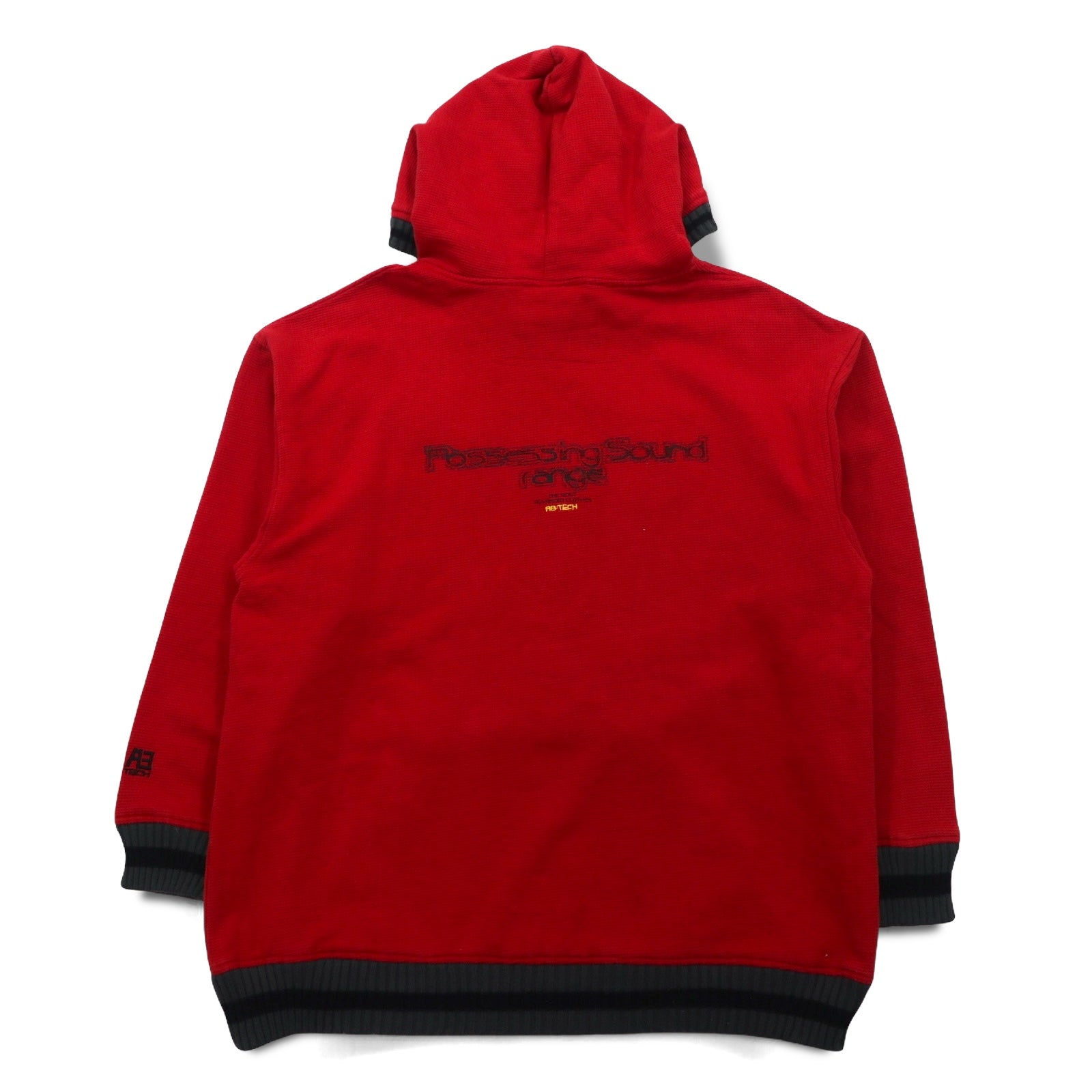 Anni '90 AB TECH SPORTS felpa con cappuccio waffle XL rossa ricamata graffiti streetwear oversize