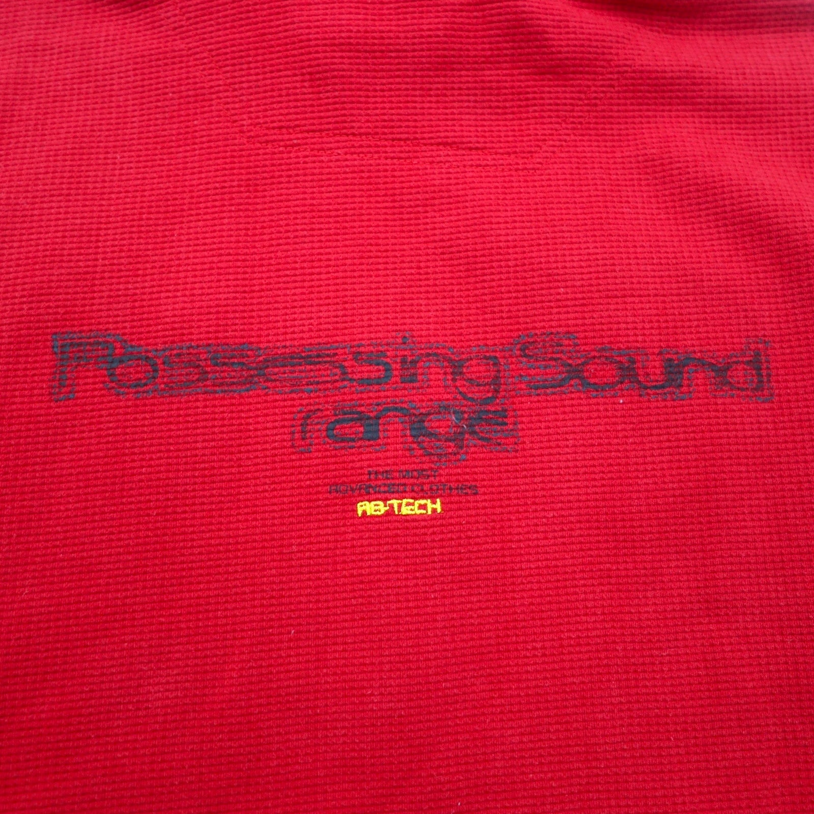 Anni '90 AB TECH SPORTS felpa con cappuccio waffle XL rossa ricamata graffiti streetwear oversize