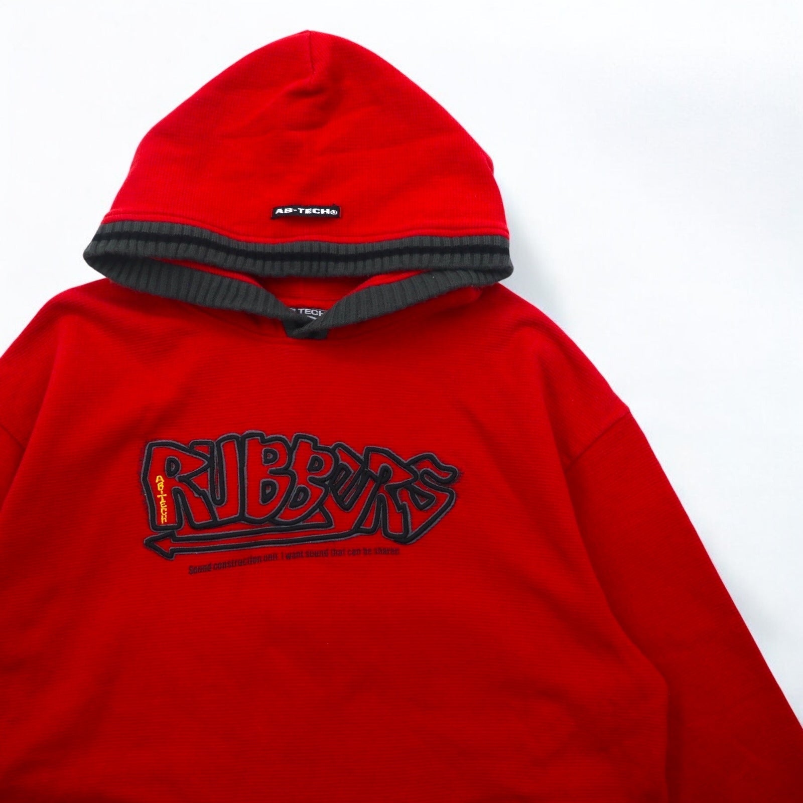 Anni '90 AB TECH SPORTS felpa con cappuccio waffle XL rossa ricamata graffiti streetwear oversize