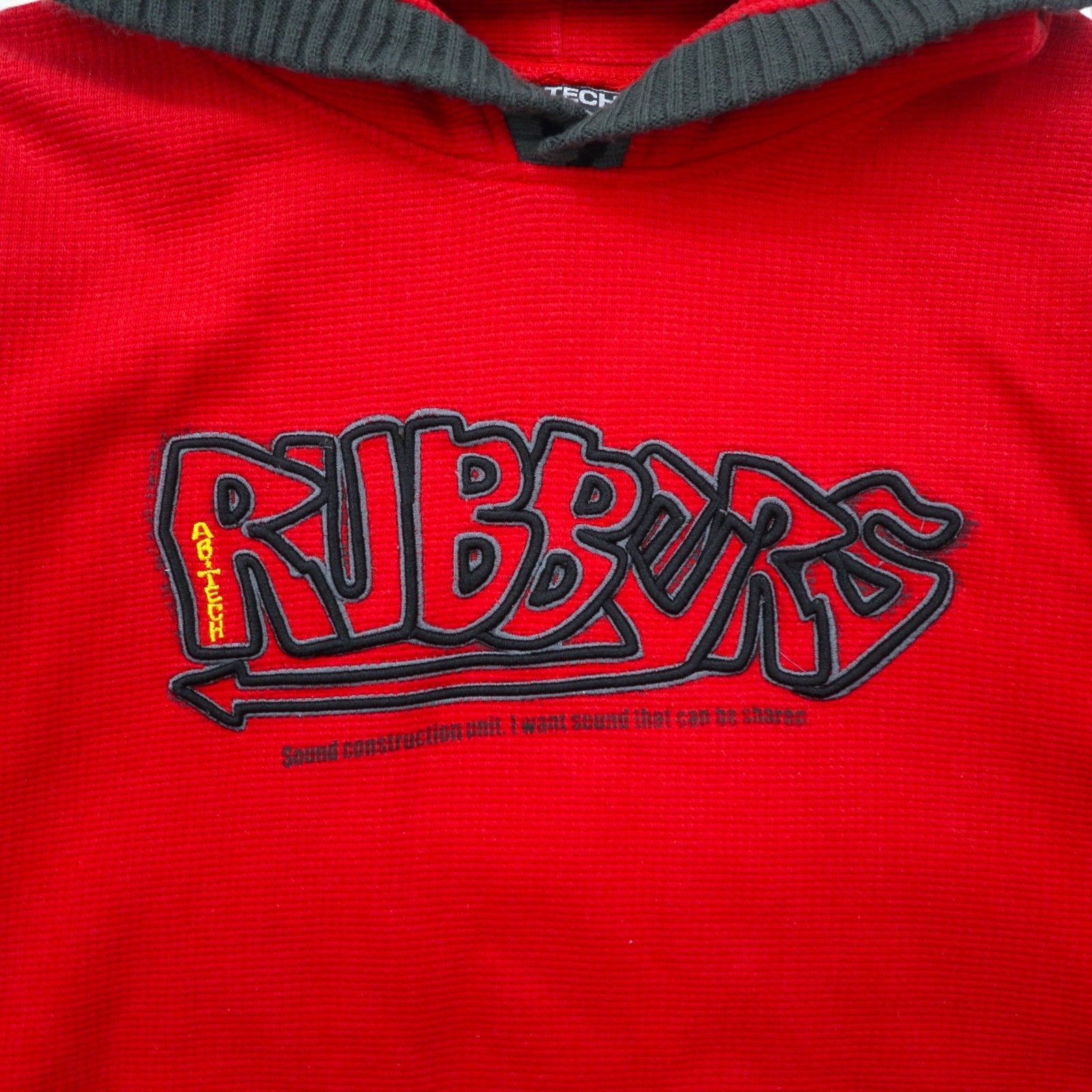 Anni '90 AB TECH SPORTS felpa con cappuccio waffle XL rossa ricamata graffiti streetwear oversize