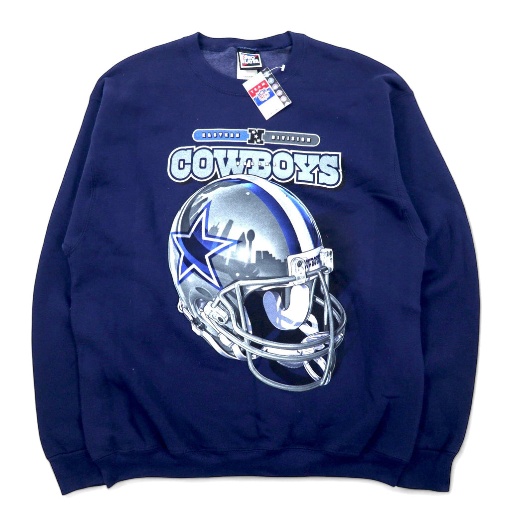 Felpa NFL PRO PLAYER anni '90, stampa football, taglia L, blu navy, cotone felpato, DALLAS COWBOYS, Made in Mexico, nuovo con etichette