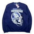 Felpa NFL PRO PLAYER anni '90, stampa football, taglia L, blu navy, cotone felpato, DALLAS COWBOYS, Made in Mexico, nuovo con etichette