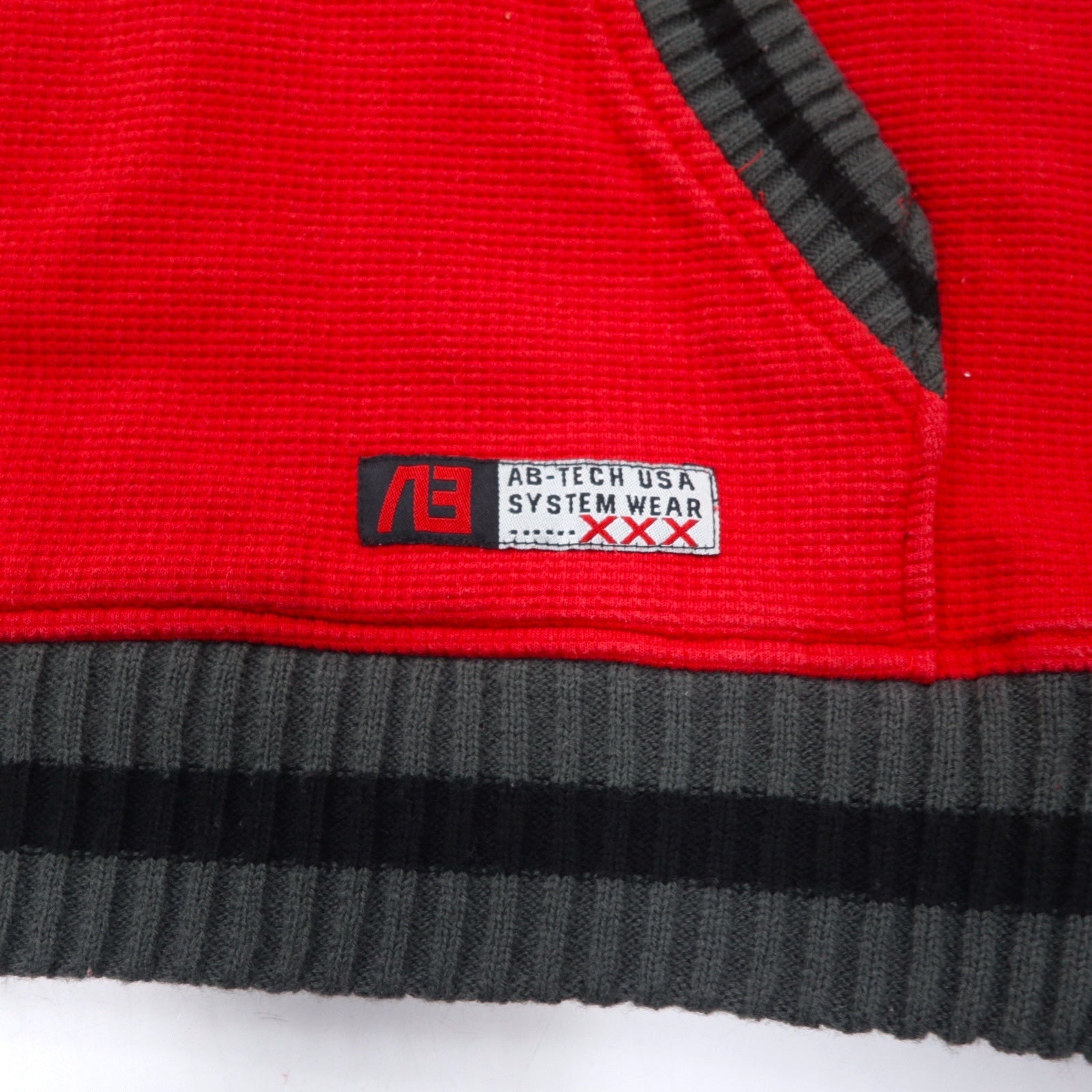 Anni '90 AB TECH SPORTS felpa con cappuccio waffle XL rossa ricamata graffiti streetwear oversize
