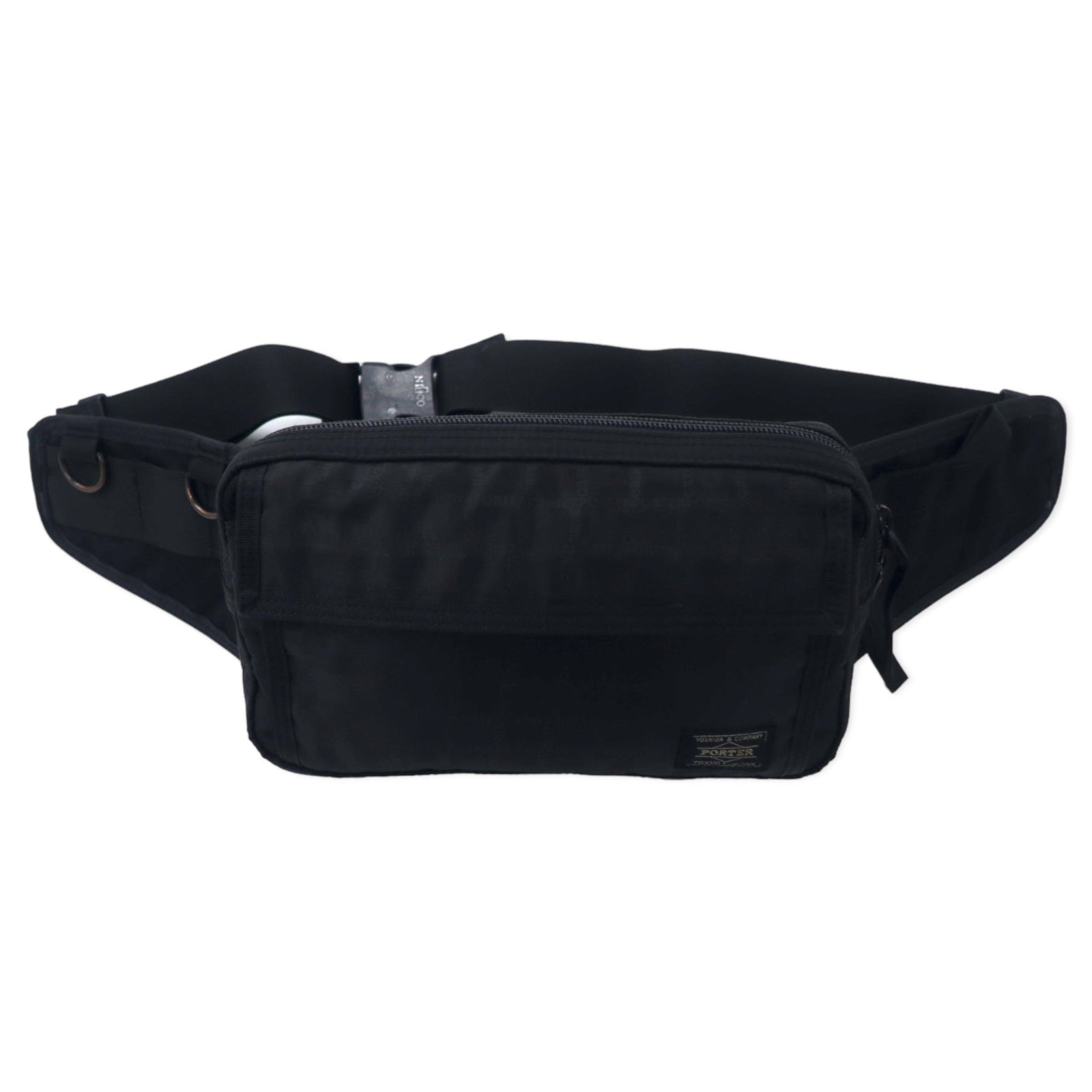 PORTER Marsupio nero con fantasia, Borsa a tracolla nera, Nylon, Logo all-over, Prodotto in Giappone