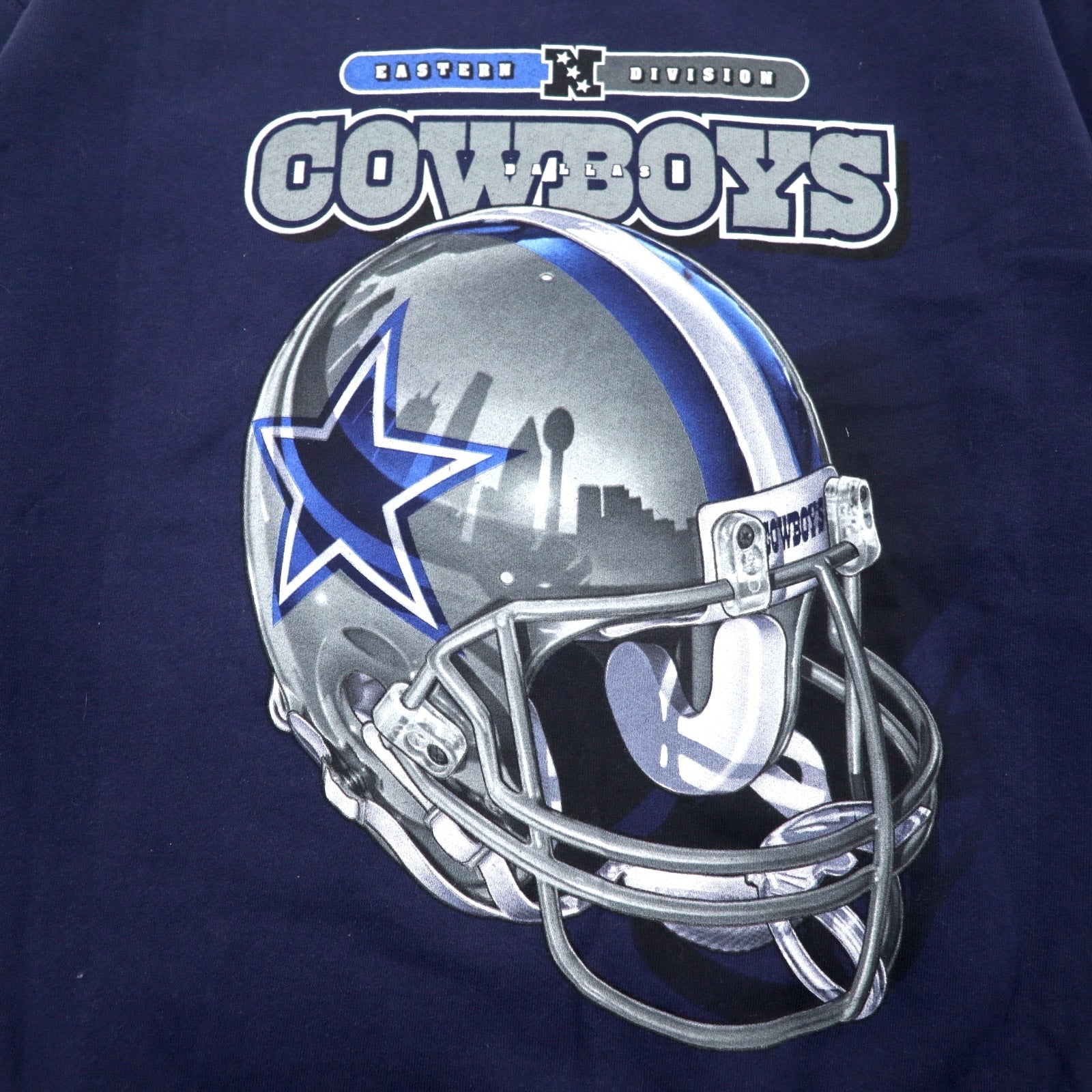 Felpa NFL PRO PLAYER anni '90, stampa football, taglia L, blu navy, cotone felpato, DALLAS COWBOYS, Made in Mexico, nuovo con etichette