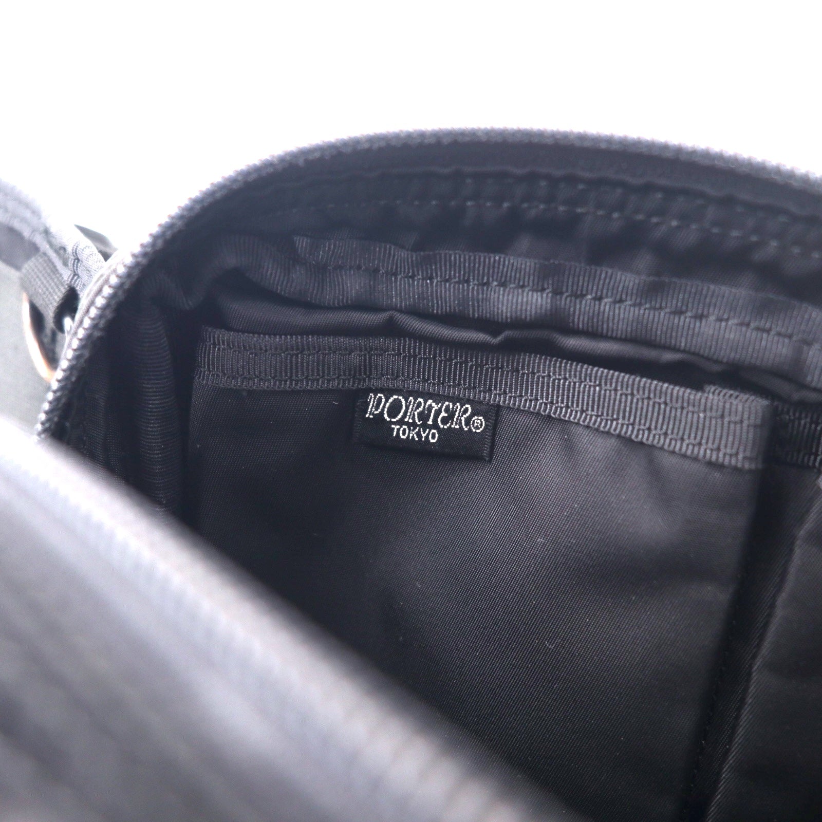 PORTER Marsupio nero con fantasia, Borsa a tracolla nera, Nylon, Logo all-over, Prodotto in Giappone