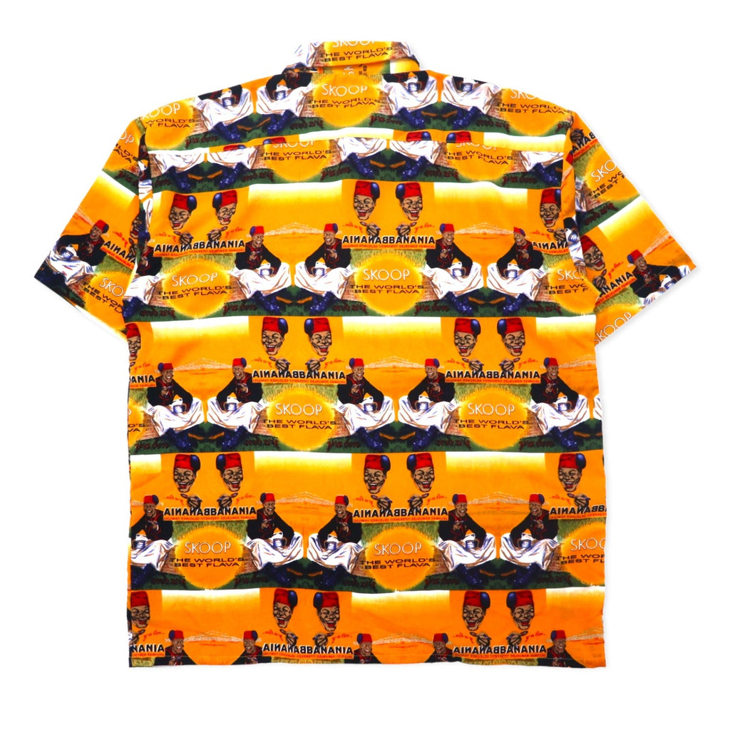 Camicia SKOOPS WORLDWIDE anni '90, grafica all-over, stile hawaiano, XXL, gialla, in poliestere, taglia grande