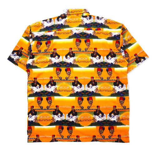 Camicia SKOOPS WORLDWIDE anni '90, grafica all-over, stile hawaiano, XXL, gialla, in poliestere, taglia grande