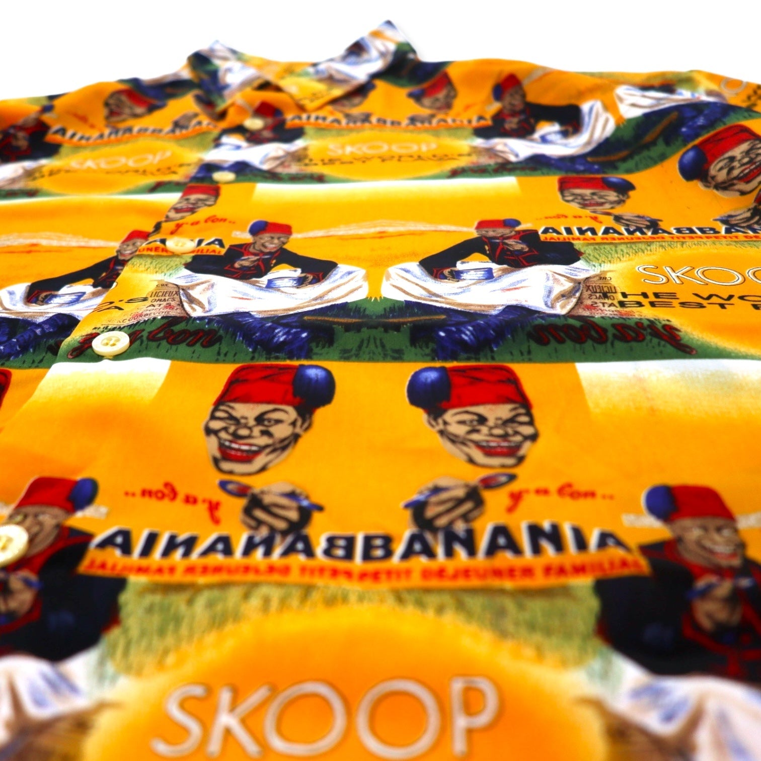 Camicia SKOOPS WORLDWIDE anni '90, grafica all-over, stile hawaiano, XXL, gialla, in poliestere, taglia grande