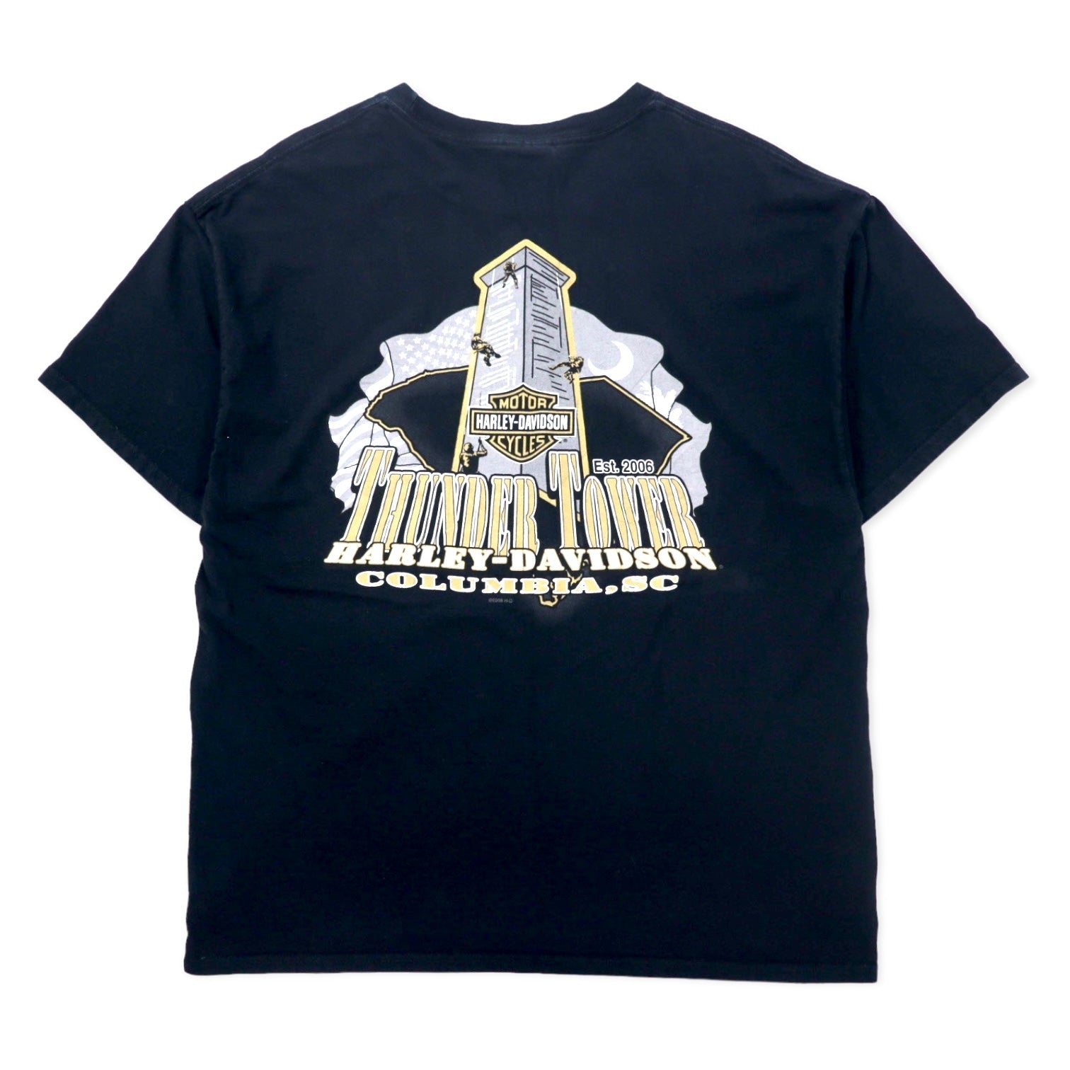 T-shirt HARLEY DAVIDSON con stampa logo XL nera cotone Hanes BEEFY-T taglia grande THUNDER TOWER