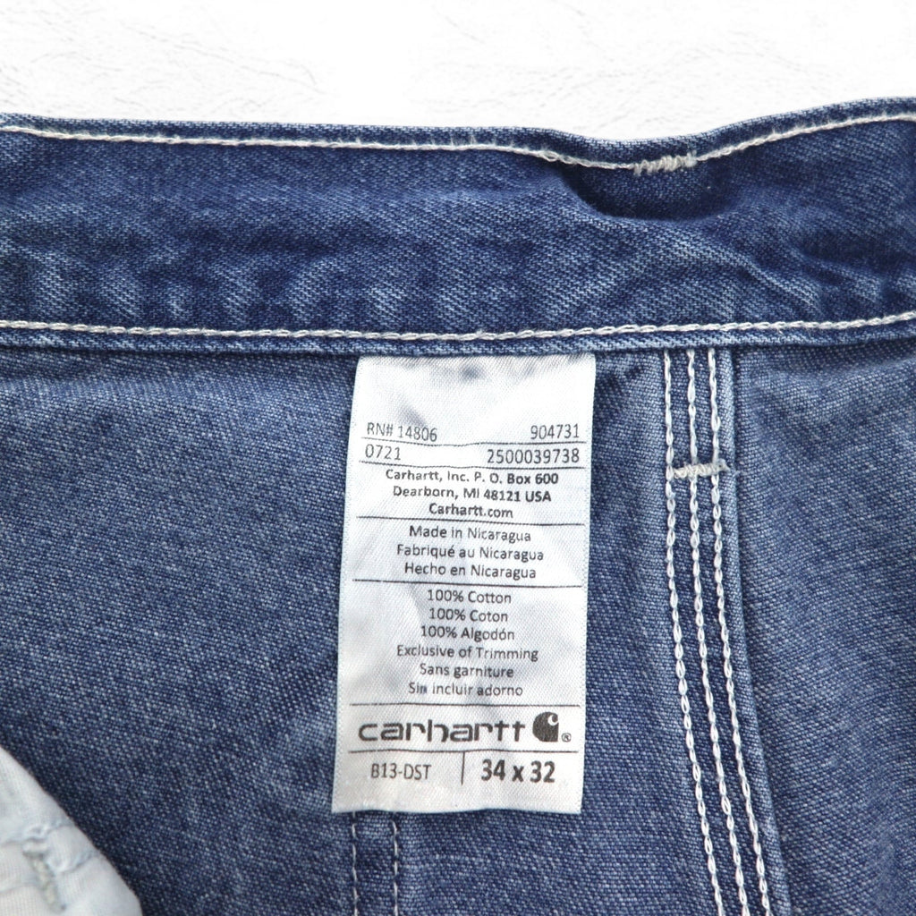 Carhartt Pantaloni Jeans Lavoro Blu Scuro L, LOOSE FIT WORK DUNGAREE B13-DST, Fatti in Nicaragua
