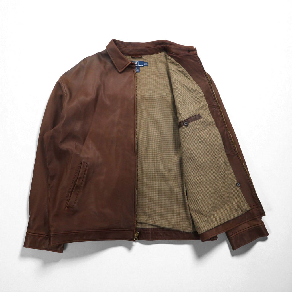 Polo Ralph Lauren 90年代 レザー ジャケット スイングトップ 2XL スモールポニー刺繡 ジップアップ ハリントン