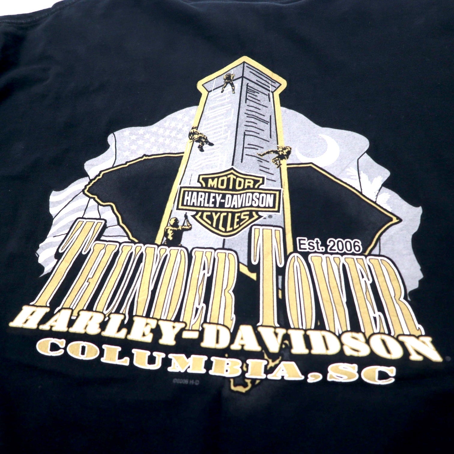 T-shirt HARLEY DAVIDSON con stampa logo XL nera cotone Hanes BEEFY-T taglia grande THUNDER TOWER
