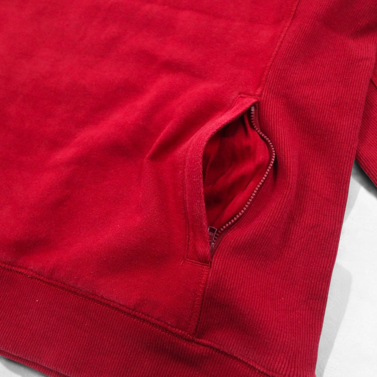DULUTH TRADING CO Reverse Weave felpa L rossa peso pesante interno felpato tasche laterali