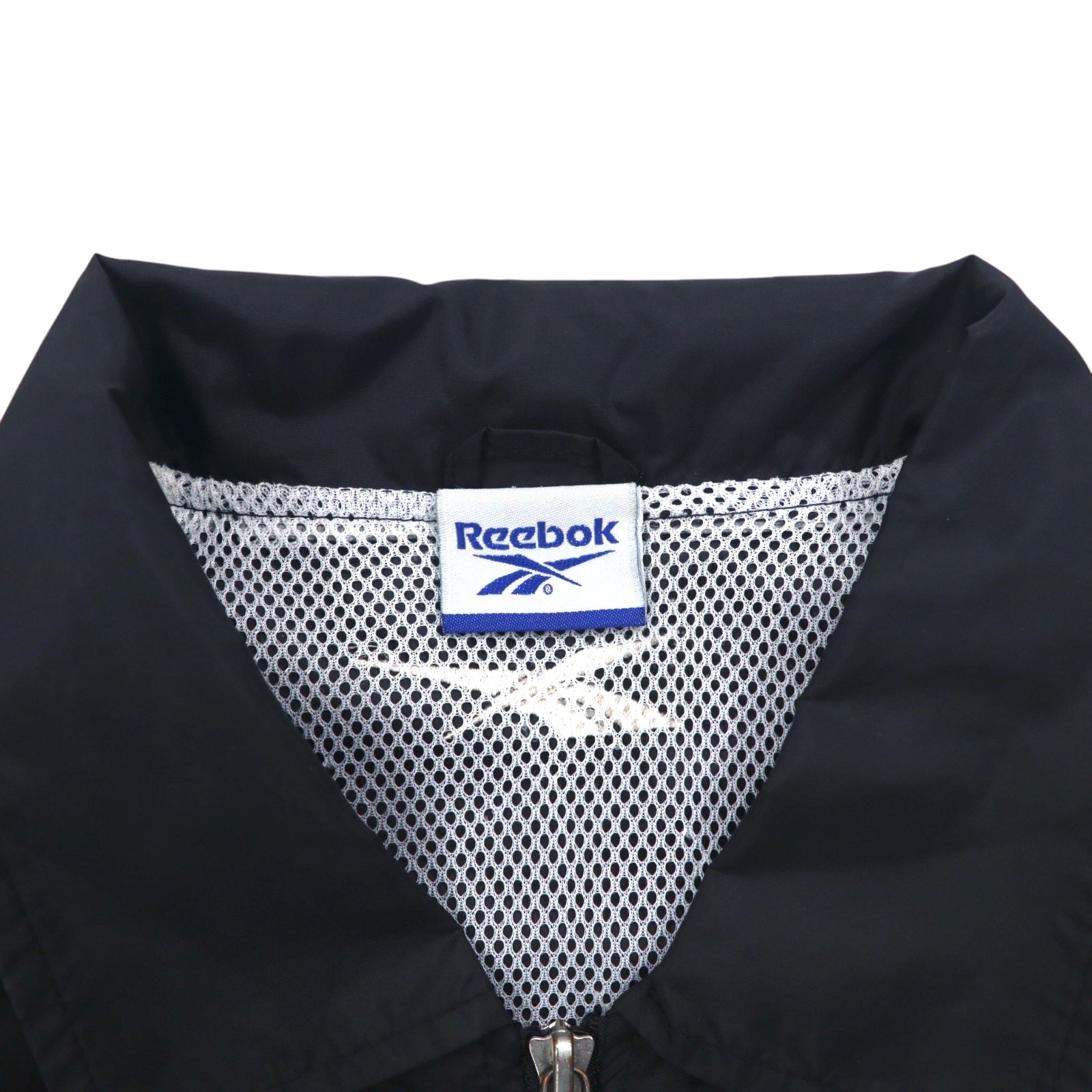 Reebok 90年代 フルジップ コーチジャケット L ブラック ロゴテープ サイドライン メッシュライナー