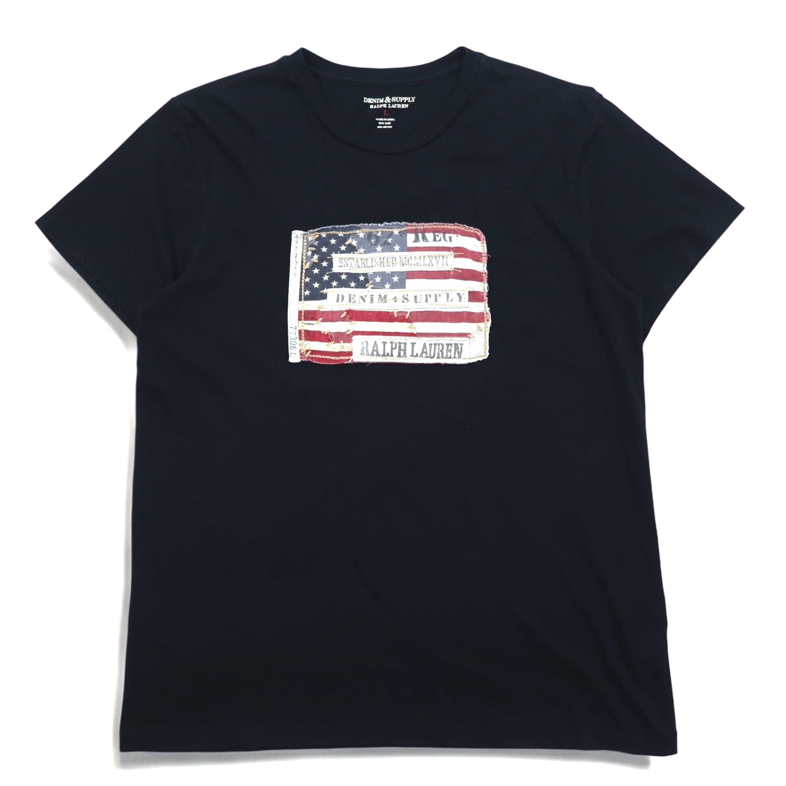 DENIM & SUPPLY RALPH LAUREN T-shirt con logo bandiera americana L Nero Cotone