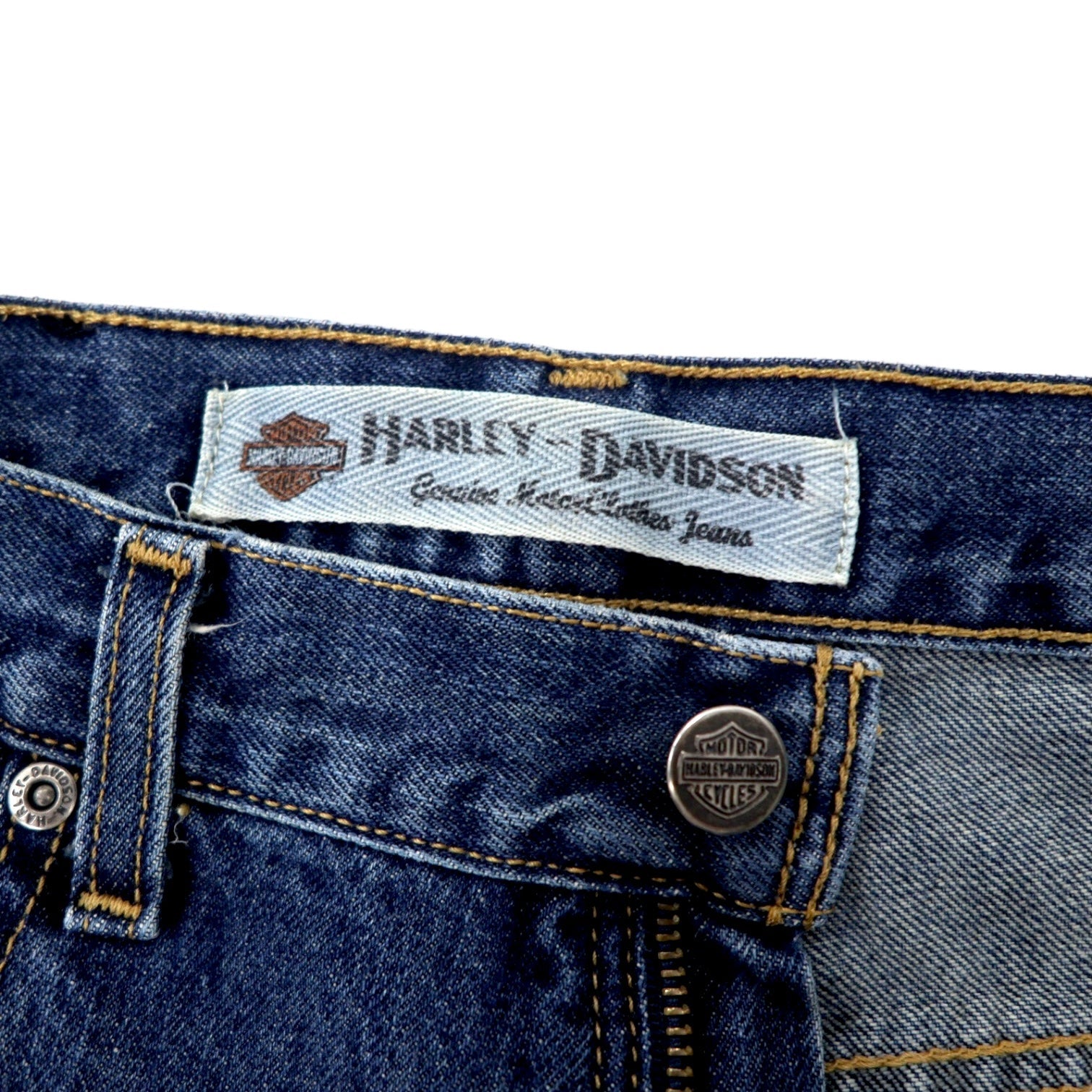 HARLEY DAVIDSON Pantaloni in denim 30 blu cotone cerniera sulla patta toppa in pelle Made in Messico