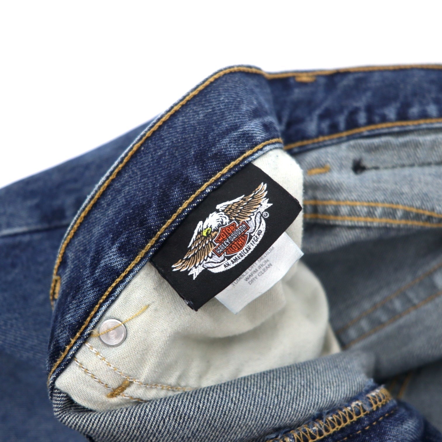 HARLEY DAVIDSON Pantaloni in denim 30 blu cotone cerniera sulla patta toppa in pelle Made in Messico