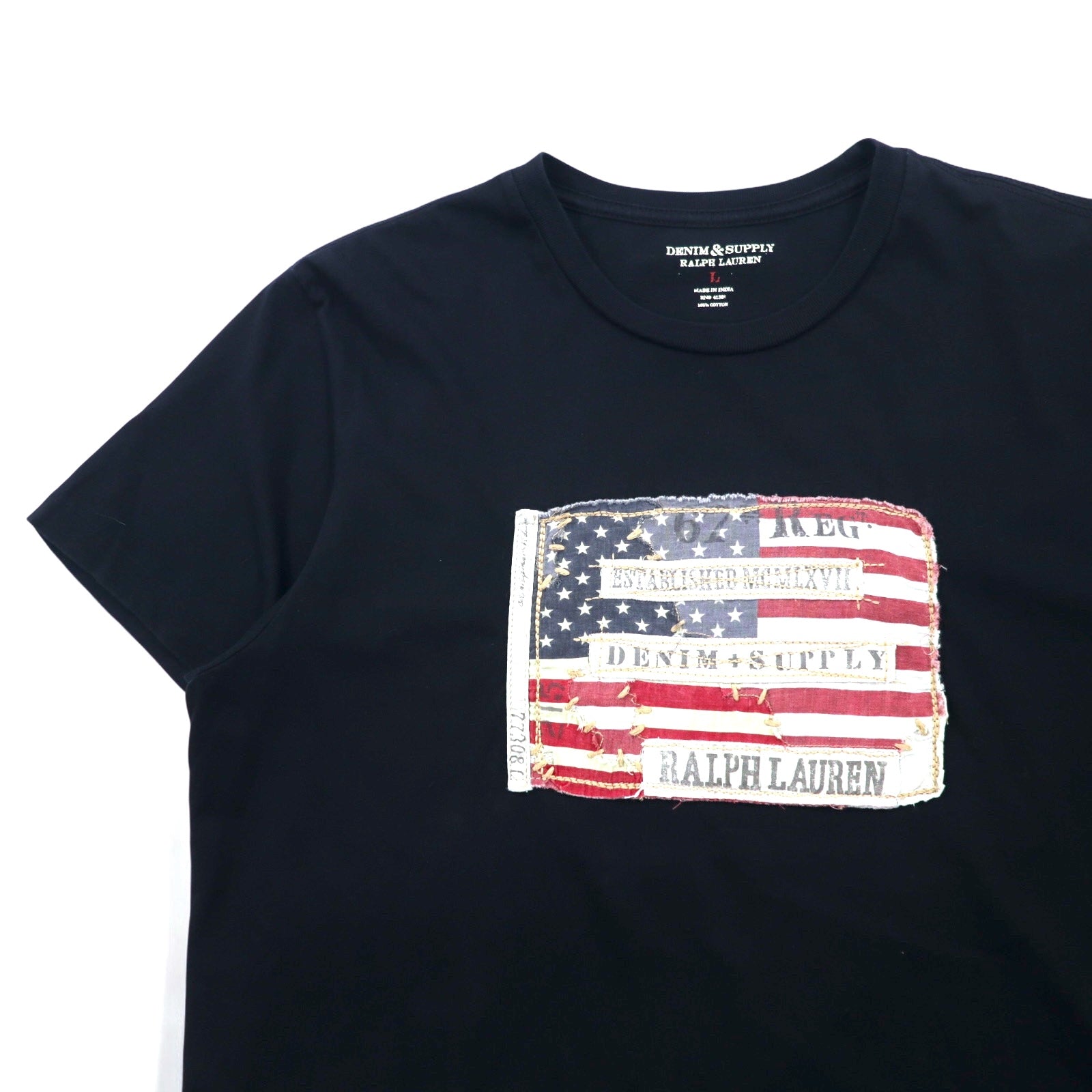 DENIM & SUPPLY RALPH LAUREN T-shirt con logo bandiera americana L Nero Cotone